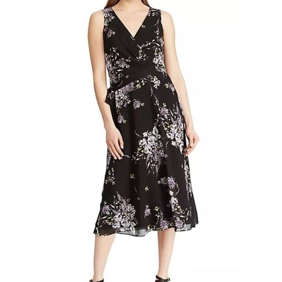 Ralph Lauren Black Floral Sleeveless Dress - Picture 1 of 3